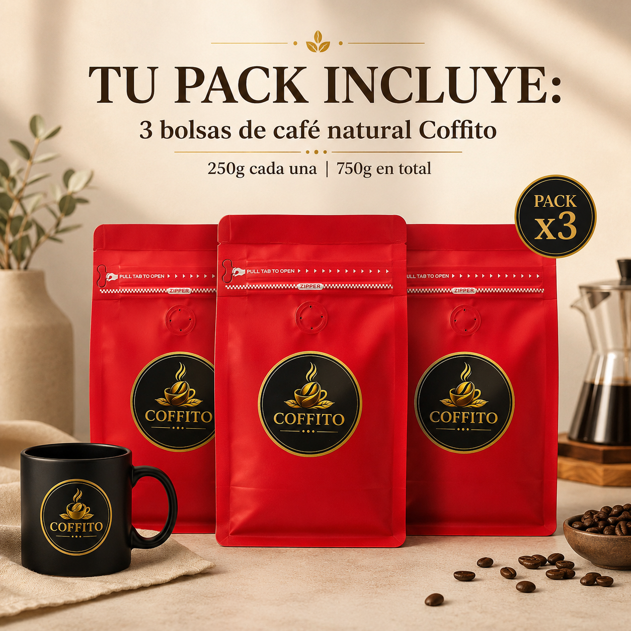 Coffito Pack x3 – Café Natural de Especialidad 250g c/u