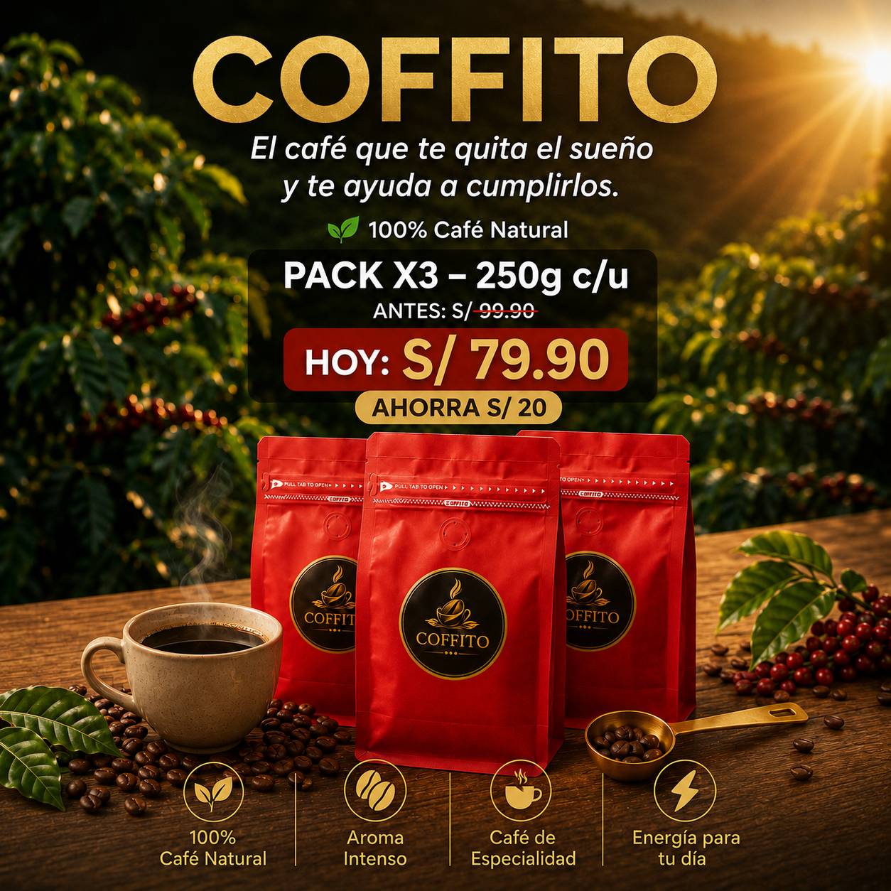 Coffito Pack x3 – Café Natural de Especialidad 250g c/u